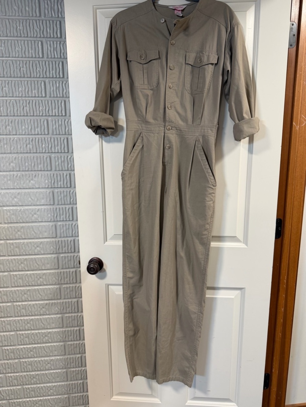 Vintage Carriage Court Sport Jumpsuit Tan Utility Button Front Small/Medium